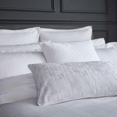 The Rug Seller Oro Fine Linens Abstract Cotton Cushion in White