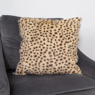 The Rug Seller Akira Leopard Print Goatskin Cushion in Brown45x45cm