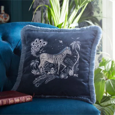 The Rug Seller Lost World Square Cushion By Emma J Shipley in Navy Blue