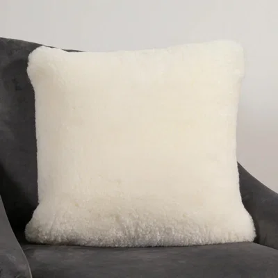 The Rug Seller Talia Plain Sheepskin Cushion in Ivory White45x45cm
