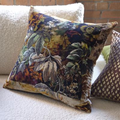 The Rug Seller Jangal Botanical Cushion By Designers Guild in Moss Velvet