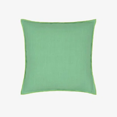 The Rug Seller Designers Guild Brera Lino Plain Reversible Cushion in Verdigris and Apple Green
