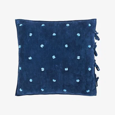 The Rug Seller Designers Guild Sevanti Rectangular Quilted Cushion With Pom Poms in Indigo