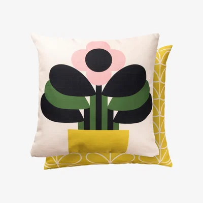 The Rug Seller Art Deco Floral Stem Indoor Outdoor Cushion By Orla Kiely in Pink