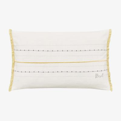 The Rug Seller Reset Fringe Hem Embroidered Cushion By Katie Piper in Yellow