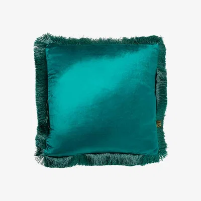 The Rug Seller Lexi Plain Fringed Cushion in Teal Blue