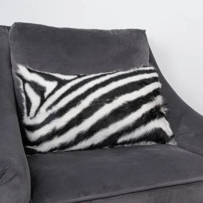 The Rug Seller Goma Zebra Print Goatskin Bolster Cushion in Black White35x50cm