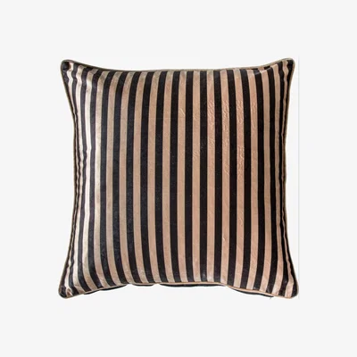 The Rug Seller Humbug Velvet Stripe Cushion in Black and Gold&nbsp;55x55cm