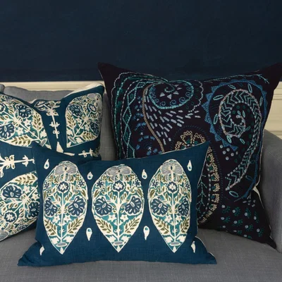 The Rug Seller Lakhama Paisley Cushion By William Yeoward in Indigo Blue
