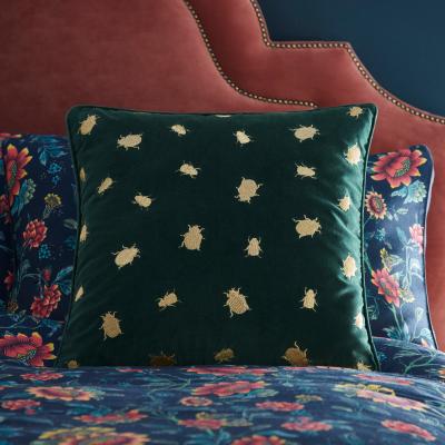 The Rug Seller Firefly Embroidered Velvet Cushion By Wedgwood in Emerald Green