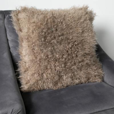 The Rug Seller Heidi Curly Tibetan Sheepskin Cushion in Light Brown45x45cm