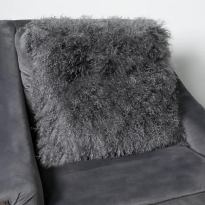 The Rug Seller Heidi Curly Tibetan Sheepskin Cushion in Grey45x45cm