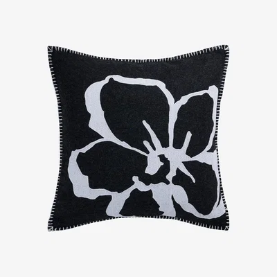 The Rug Seller Magnolia Embroidery Flower Cushion by Ted Baker in Black