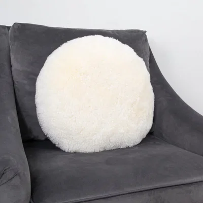 The Rug Seller Talia Round Sheepskin Cushion in Ivory White40x40cm