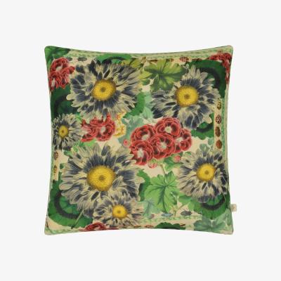 The Rug Seller Blue Daisies Floral Cushion in Sepia Green by John Derian