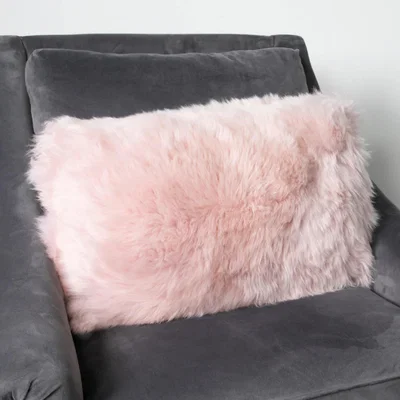 The Rug Seller Claudia Bolster Long Hair Sheepskin Cushion in Pink30x50cm