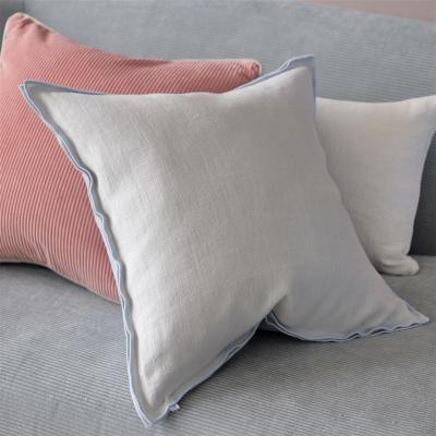 The Rug Seller Designers Guild Brera Lino Plain Reversible Cushion in Sky and Cloud Blue