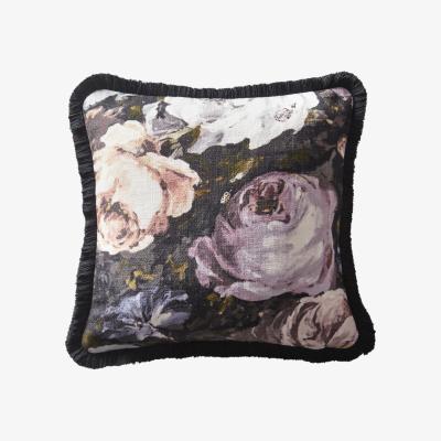 The Rug Seller Floretta Floral Rose Cushion By Clarke And Clarke in Charcoal Grey