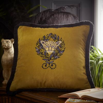 The Rug Seller Amazon Jaguar Face Cushion by Emma J Shipley in Gold Yellow