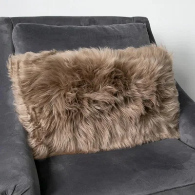 The Rug Seller Claudia Bolster Long Hair Sheepskin Cushion in Light Brown30x50cm