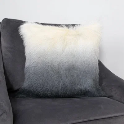 The Rug Seller Isla Ombre Goatskin Cushion in Ivory Charcoal45x45cm