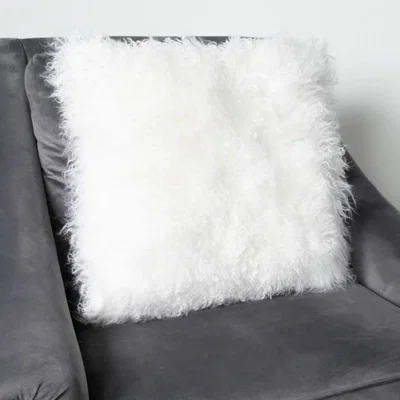The Rug Seller Heidi Curly Tibetan Sheepskin Cushion in Natural White45x45cm