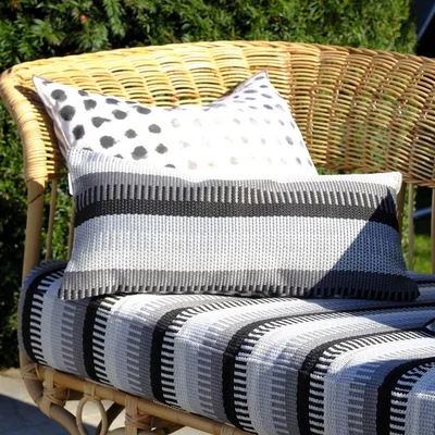 The Rug Seller Samarinda Outdoor Cushion By Designers Guild in Noir Black