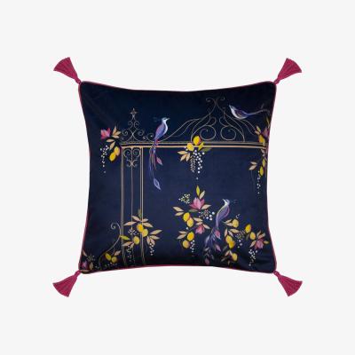 The Rug Seller Bird Gate Cushion by Sara Miller in Navy Blue