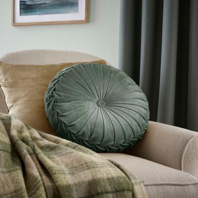 The Rug Seller Rosanna Velvet Circle Cushion by Laura Ashley in Fern Green&nbsp;35x14cm