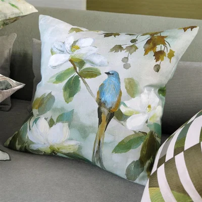The Rug Seller Designers Guild Kiyosumi Floral Cushion in Celadon Green