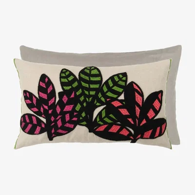 The Rug Seller Tanjore Leaf Cushion By Designers Guild in Berry Pink
