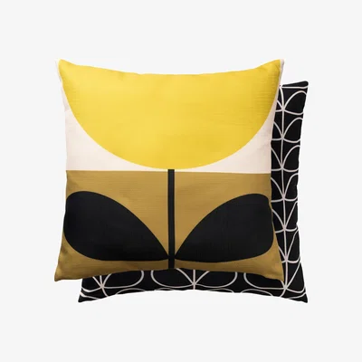 The Rug Seller Stem Block Floral Indoor Outdoor Cushion By Orla Kiely in Yellow