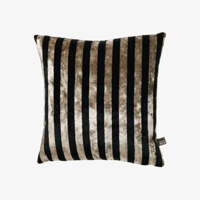 The Rug Seller Harley Velvet Striped Cushion in Black Gold