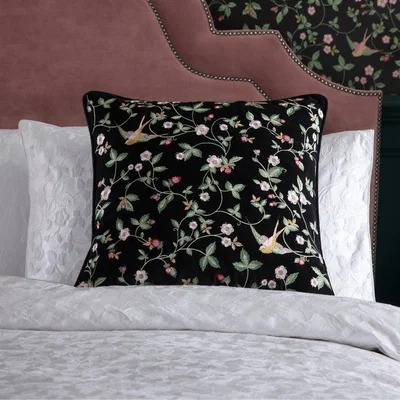 The Rug Seller Wild Strawberry Velvet Cushion By Wedgwood in Noir Black&nbsp;50x50cm