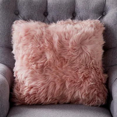 The Rug Seller Greta Long Hair Sheepskin Cushion in Pink45x45cm