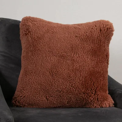 The Rug Seller Talia Plain Sheepskin Cushion in Coral Orange45x45cm