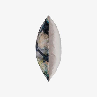 The Rug Seller Axel Geometric Painterly Cushion in Blue and Green