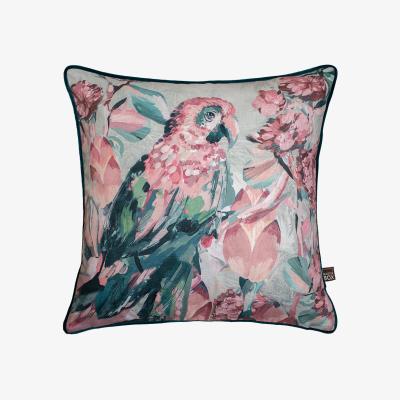 The Rug Seller Calypso Floral Bird Cushion in Blush Teal58x58cm