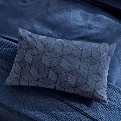 The Rug Seller Osaka Jacquard Geometric Cushion in Midnight Blue