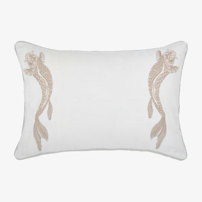 The Rug Seller Lotus Leaf Jacquard Cushion by Sanderson in Ivory White&nbsp;60x40cm
