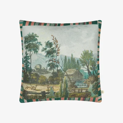 The Rug Seller Pastoral Cushion in Sky Green by John Derian