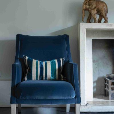 The Rug Seller Reilly Striped Cushion by William Yeoward in Midnight Blue&nbsp;50x35cm
