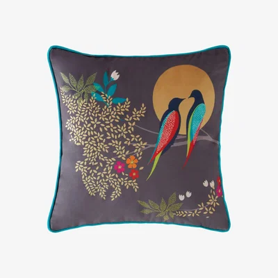The Rug Seller Birds At Dusk Cushion By Sara Miller in Dark Grey