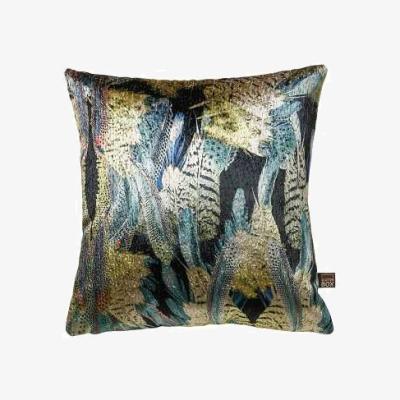 The Rug Seller Preen Metallic Feather Cushion in Blue Green