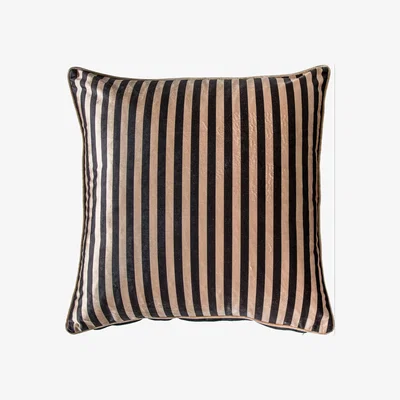 The Rug Seller Humbug Velvet Stripe Cushion in Black and Gold55x55cm