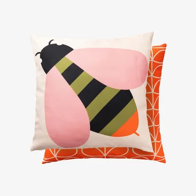 The Rug Seller Busy Bee Stem Indoor Outdoor Cushion By Orla Kiely in Pink