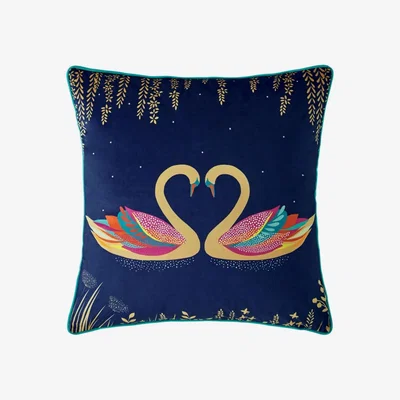 The Rug Seller Swan Feather Cushion by Sara Miller in Navy Blue