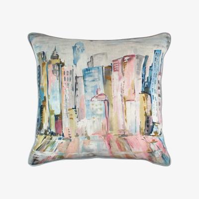 The Rug Seller Latitude Painterly City Cushion in Pink and Blue