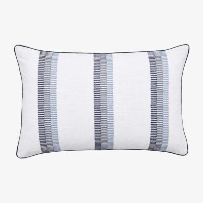 The Rug Seller Oka Embroidered Stripe Cotton Cushion in Midnight Blue