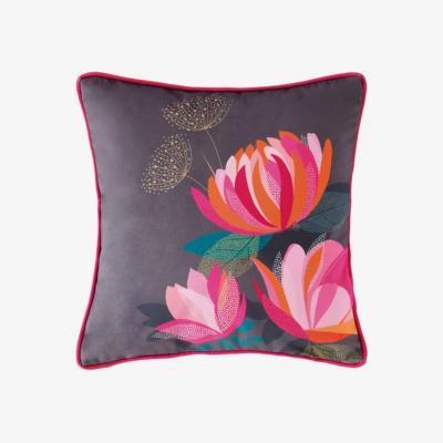 The Rug Seller Peony Petals Cushion by Sara Miller in Dark Grey